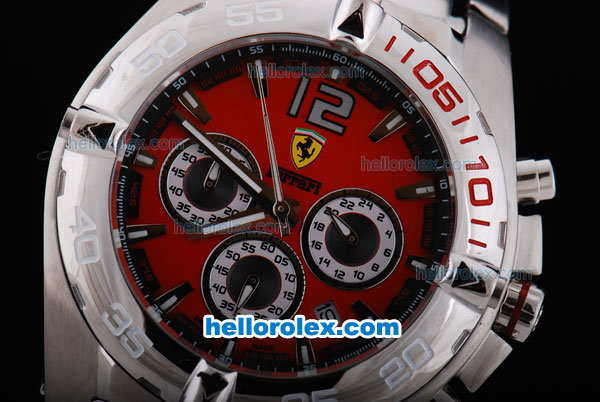 Ferrari working Chronograph Quartz Movement with Red Dial and SS Strap - Click Image to Close